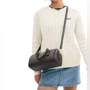 COACH Rowan Long Satchel – Black Pebbled Leather, Crossbody & Shoulder Strap